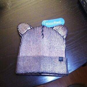Pink/Mauve Metalic Knit Beanie with Kitty Ears For Girls And Ladies . New